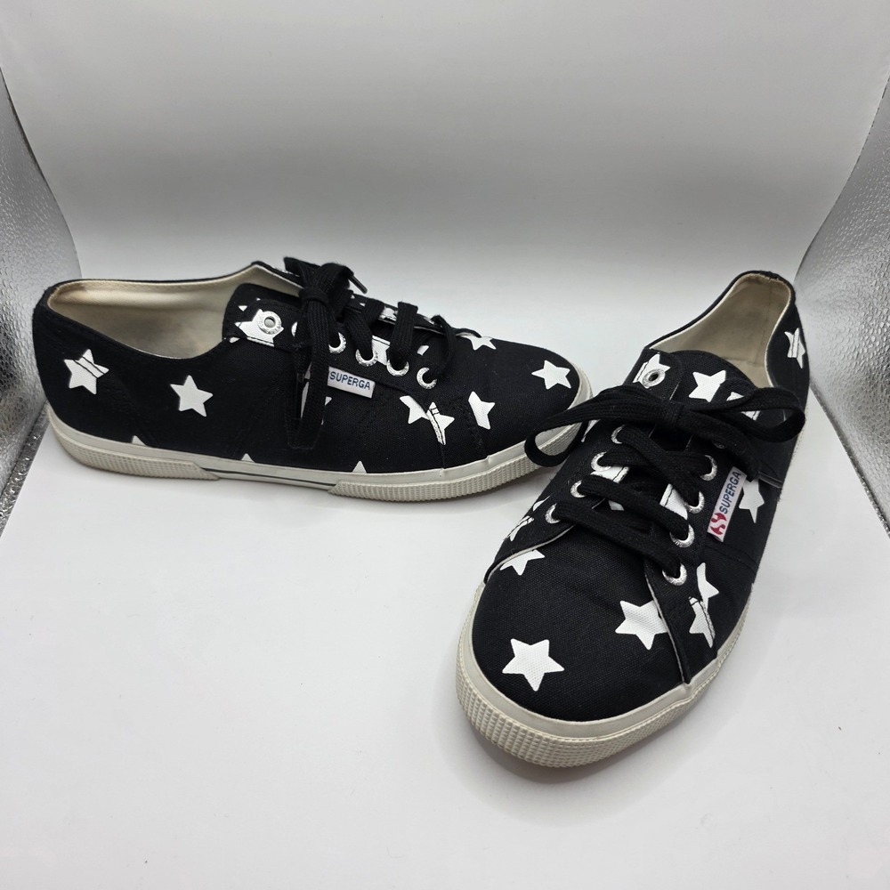 Superga 2750 Cotu Classic Black White Star Print Canvas Sneaker S0037Q0 Size 8.5